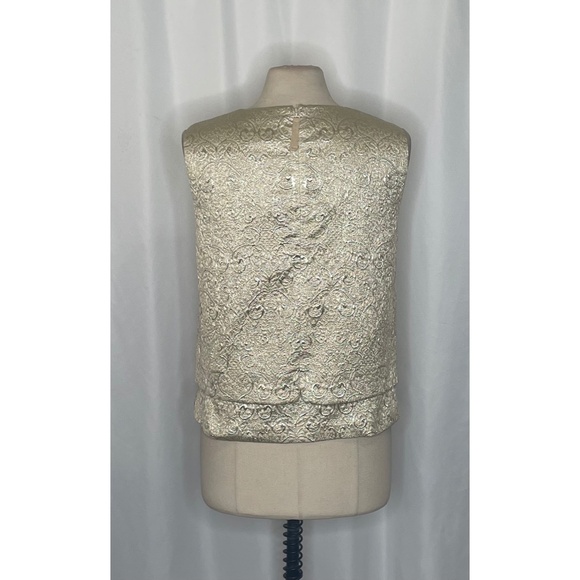 TORY BURCH Cathy Gold Jacquard Brocade Sleeveless Shell Top Blouse Size 10 - Picture 9 of 15